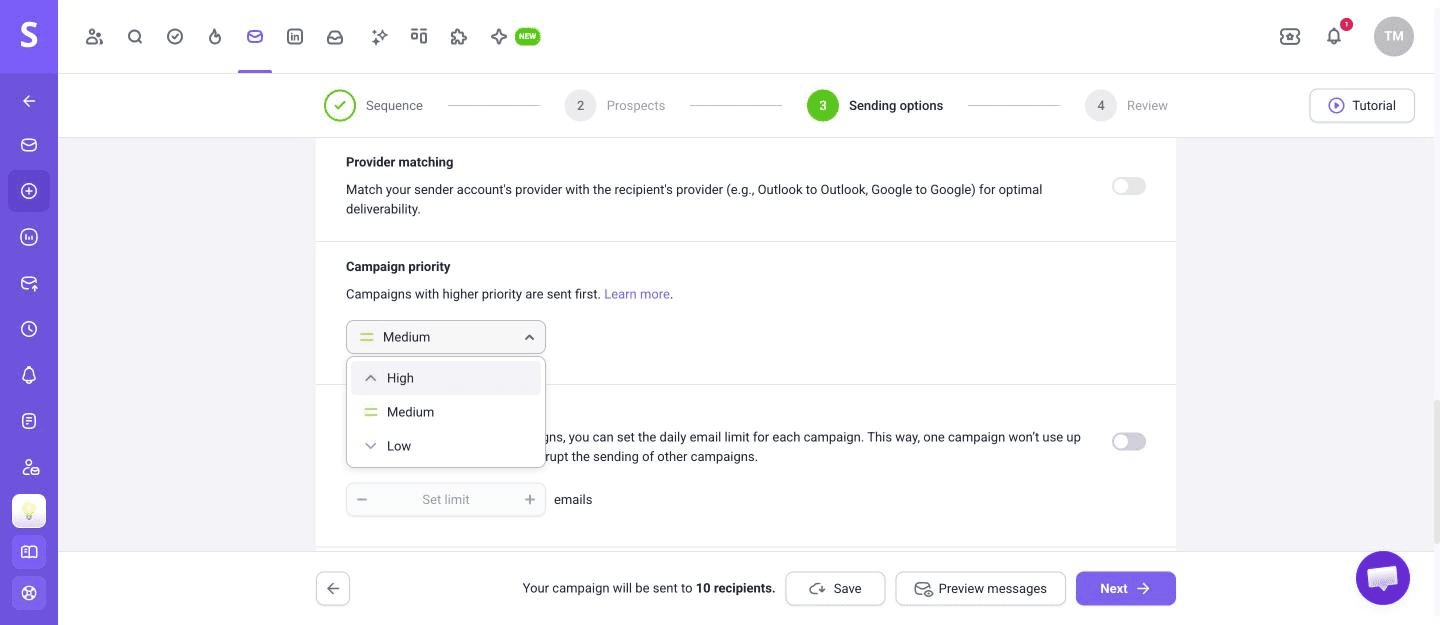 Campaign priority setting in Advanced settings