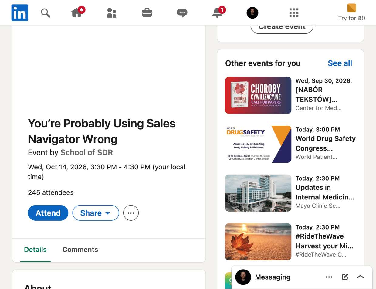 Attend button on a LinkedIn event page